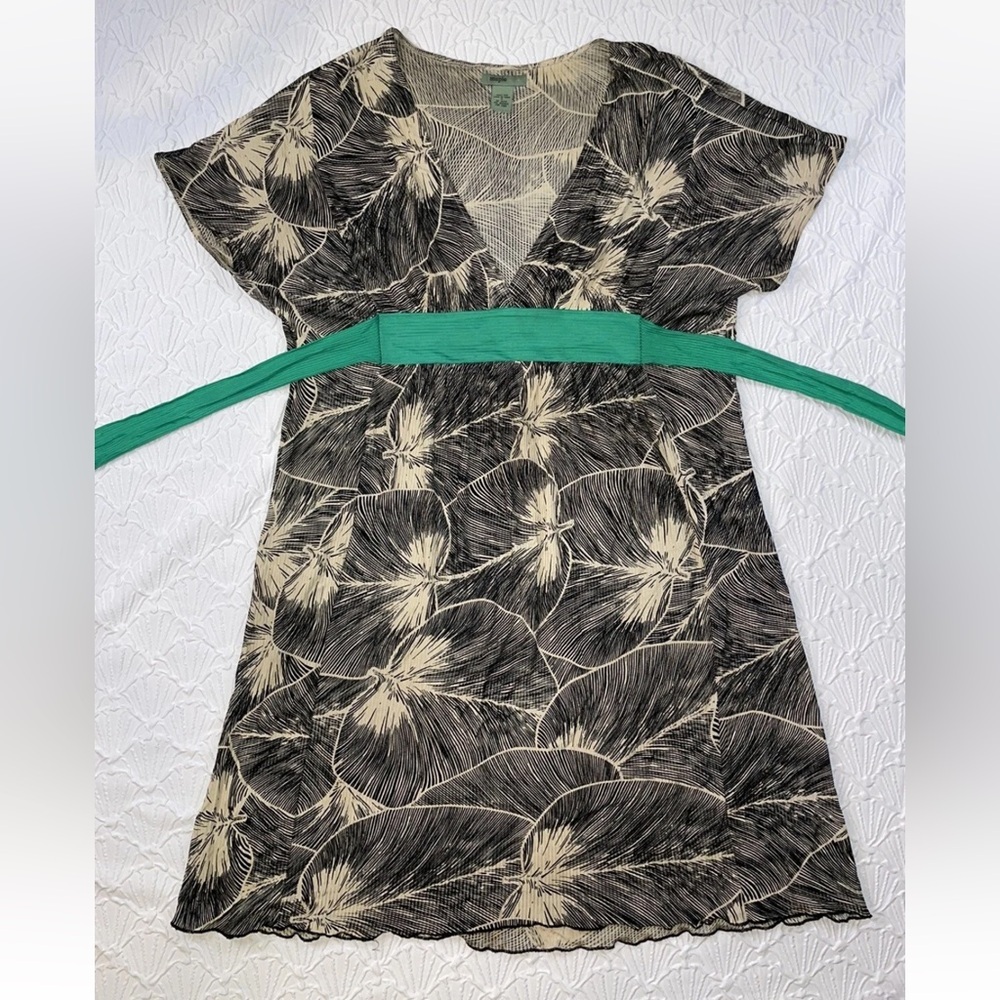 Anthropologie Maple 100% Silk Fan Leaf Print Midi Dress Green Tie Size Medium - Picture 6 of 9
